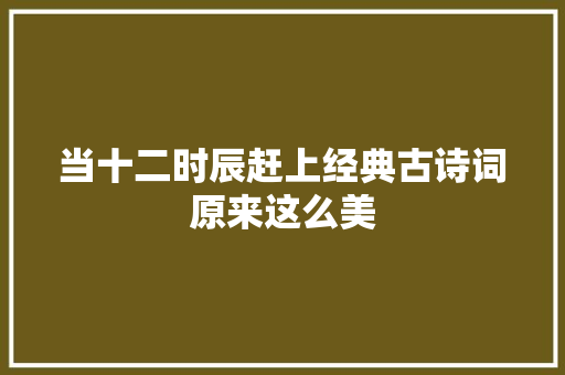 当十二时辰赶上经典古诗词原来这么美