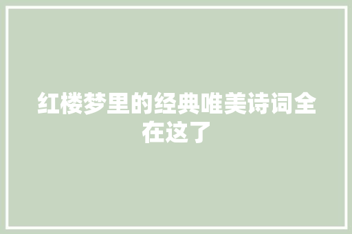 红楼梦里的经典唯美诗词全在这了