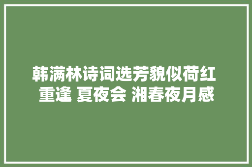 韩满林诗词选芳貌似荷红 重逢 夏夜会 湘春夜月感