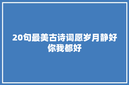 20句最美古诗词愿岁月静好你我都好