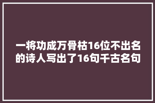 一将功成万骨枯16位不出名的诗人写出了16句千古名句