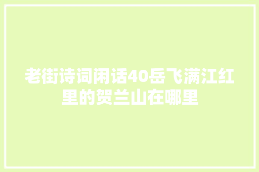 老街诗词闲话40岳飞满江红里的贺兰山在哪里