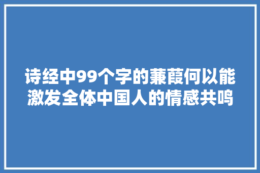 诗经中99个字的蒹葭何以能激发全体中国人的情感共鸣