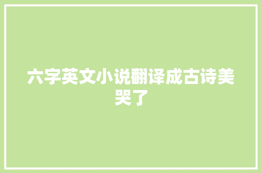 六字英文小说翻译成古诗美哭了