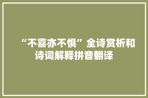 “不喜亦不惧”全诗赏析和诗词解释拼音翻译