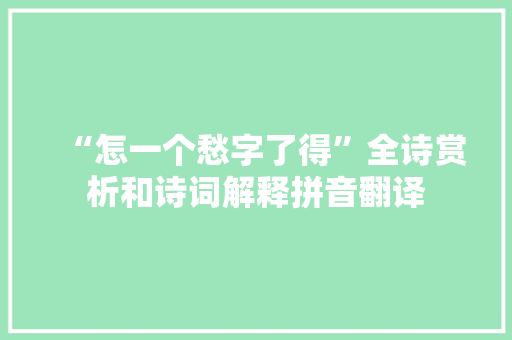 “怎一个愁字了得”全诗赏析和诗词解释拼音翻译