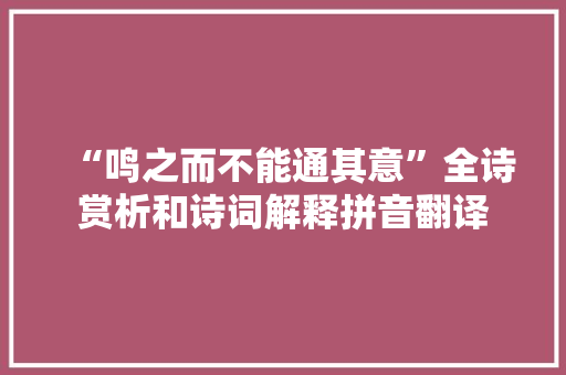 “鸣之而不能通其意”全诗赏析和诗词解释拼音翻译