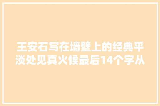 王安石写在墙壁上的经典平淡处见真火候最后14个字从未被超越