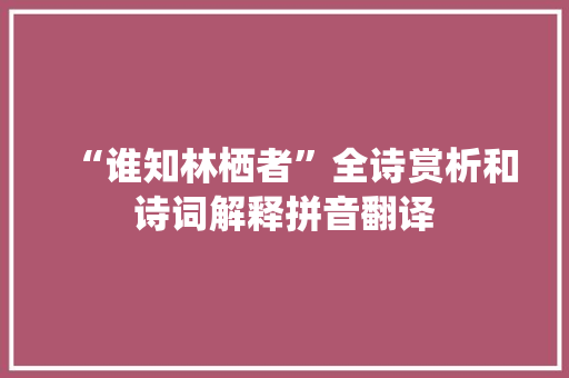 “谁知林栖者”全诗赏析和诗词解释拼音翻译