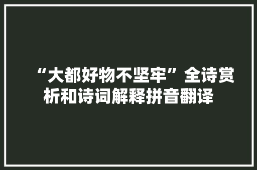 “大都好物不坚牢”全诗赏析和诗词解释拼音翻译