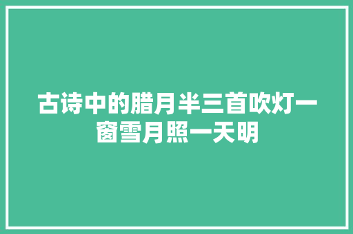 古诗中的腊月半三首吹灯一窗雪月照一天明