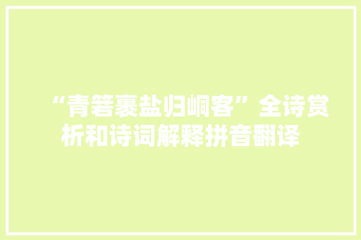 “青箬裹盐归峒客”全诗赏析和诗词解释拼音翻译