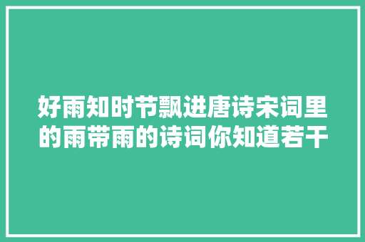 好雨知时节飘进唐诗宋词里的雨带雨的诗词你知道若干